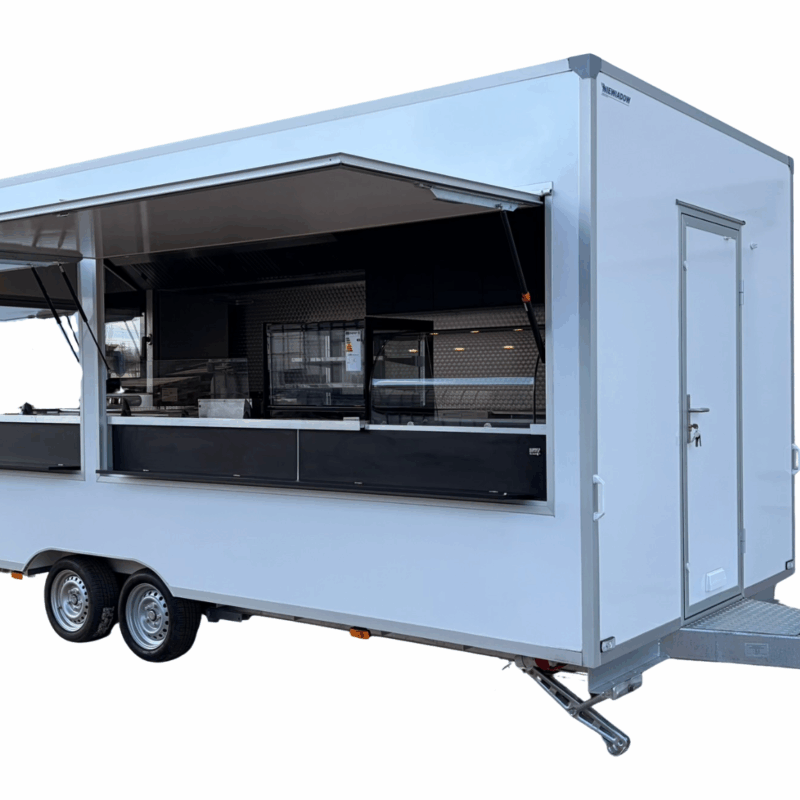 XXL Imbissanhänger 6,2 m weiß Außenansicht Verkaufsanhänger Gastronomie