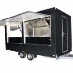Schwarzer Foodtruck mit offenen Fenstern - Crepes Imbissanhänger